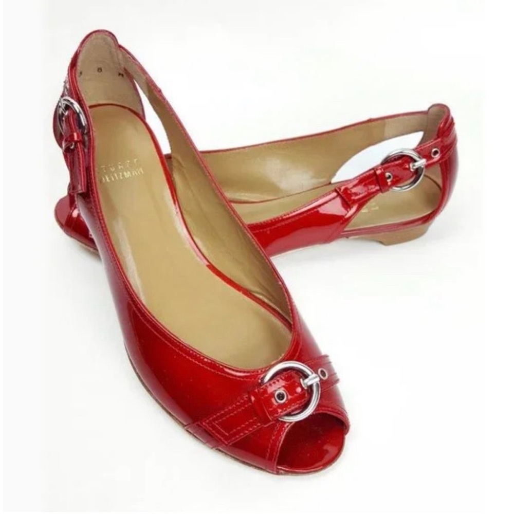 Stuart Weitzman red patent leather "Chitchat" flats - Sz 8